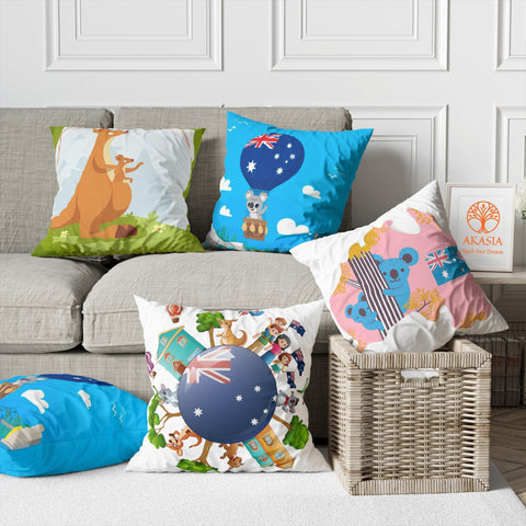 Australia Pillowcase|Kangaroo and Koala Print Pillow Top|Australia Flag Cushion Case|Air Balloon Pillow Case|Decorative Throw Pillowtop
