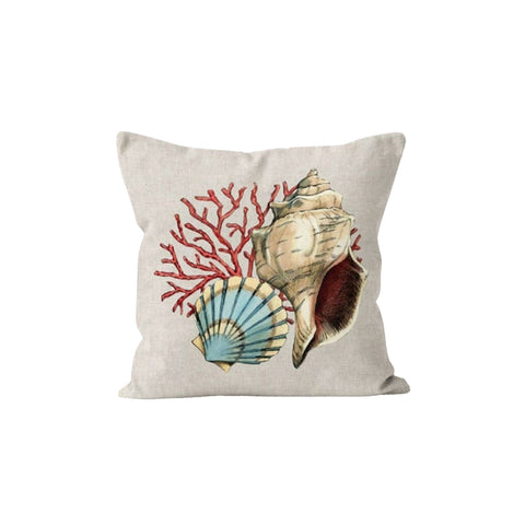 Seashell Pillow Case|Coral Cushion Cover|Nautical Pillowcase|Marine Beach House Decor|Seahorse and Coral Print Coastal Throw Pillow Cover