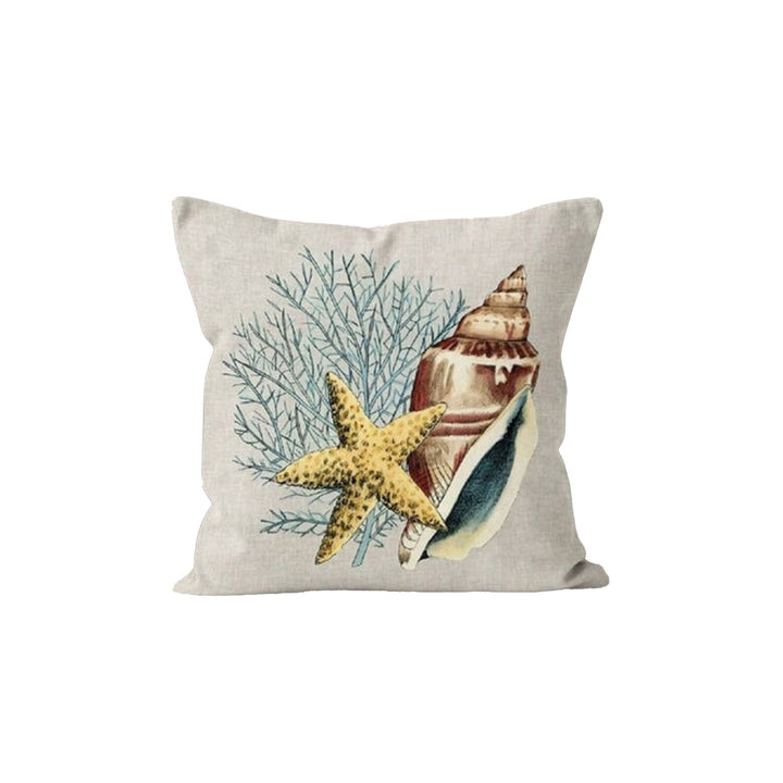 Seashell Pillow Case|Coral Cushion Cover|Nautical Pillowcase|Marine Beach House Decor|Seahorse and Coral Print Coastal Throw Pillow Cover