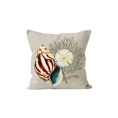 Seashell Pillow Case|Coral Cushion Cover|Nautical Pillowcase|Marine Beach House Decor|Seahorse and Coral Print Coastal Throw Pillow Cover
