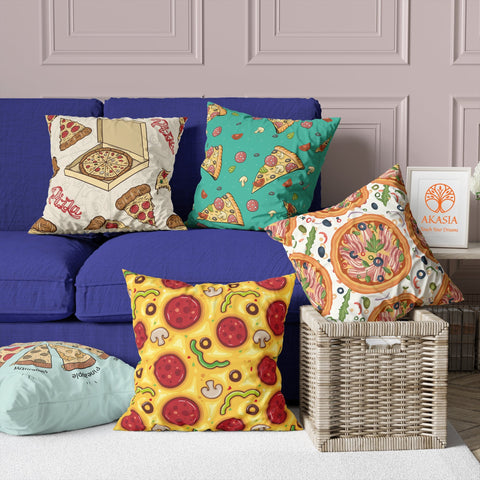 Pizza Print Pillow Cover|Food Cushion Case|Decorative Pillowtop|Pizza House Decor|Cozy Pillowcase|Outdoor Cushion Case|Sofa Throw Pillow