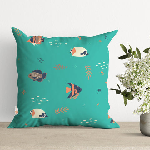 Nautical Pillow Cover|Fish Cushion Case|Coastal Jellyfish Pillowtop|Beach House Decor|Coral Pillowcase|Outdoor Cushion Case|Throw Pillowtop