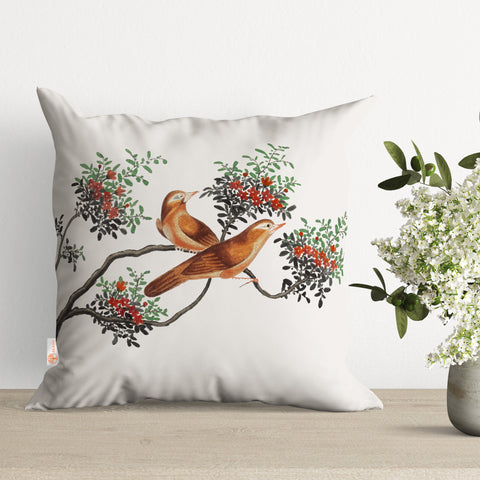 Birds on the Branch Pillowcase|Floral Bird Pillow Cover|Summer Cushion Case|Bird and Flower Pillowtop|Farmhouse Cozy Outdoor Pillowcase