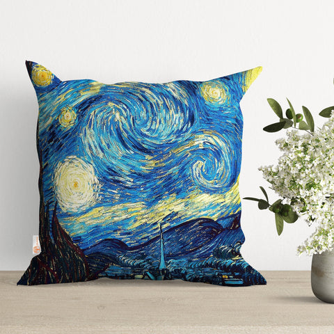 Starry Night Pillow Cover|Van Gogh Cushion Case|Landscape Pillowcase|Masterpiece Pillow Top|Sky View Pillowcase|Outdoor Throw Pillowtop