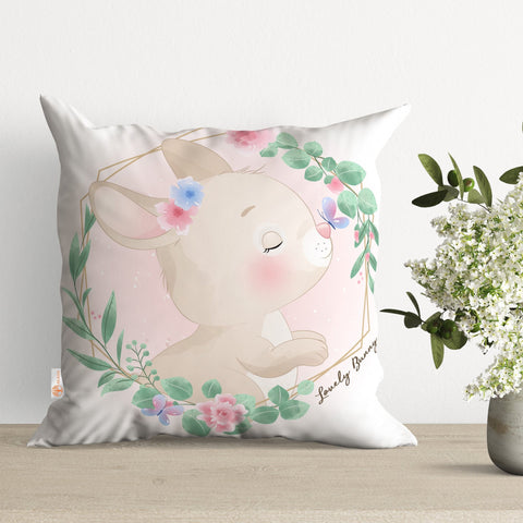 Bunny Pillow Cover|Easter Cushion Case|Floral Bunny Pillowtop|Easter Pillowcase|Boho Bedding Decor|Spring Throw Pillowcase|Outdoor Cushion