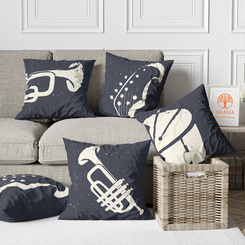 Musical Instrument Pillowtop|Trumpet Cushion Case|Drum Pillowtop|Boho Bedding Decor|Jazz Pillowcase|Outdoor Cushion Case|Sofa Throw Pillow