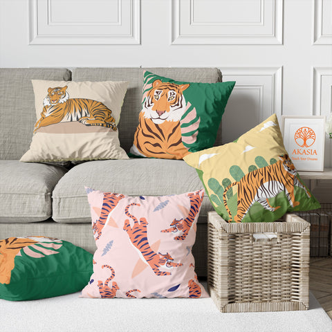 Tiger Pillow Cover|Animal Cushion Case|Decorative Pillowtop|Boho Bedding Decor|Tiger Pillowcase|Outdoor Cushion Case|Sofa Throw Pillow