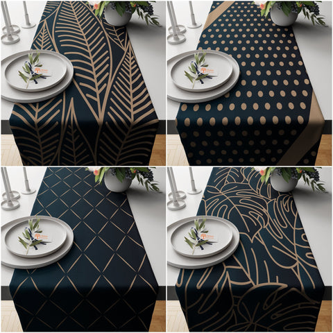 Abstract Table Runner|Geometric Tablecloth|Decorative Tabletop|Leaf Home Decor|Polkadot Kitchen Decor Gift|Housewarming Dotted Table Runner