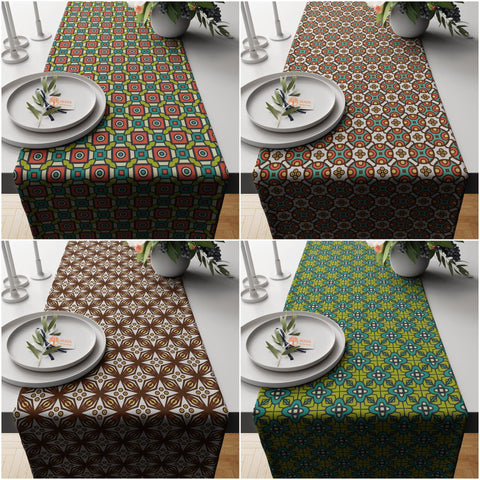 Geometric Table Runner|Abstract Tablecloth|Rustic Home Decor|Decorative Tabletop|Farmhouse Kitchen Decor Gift|Housewarming Table Runner