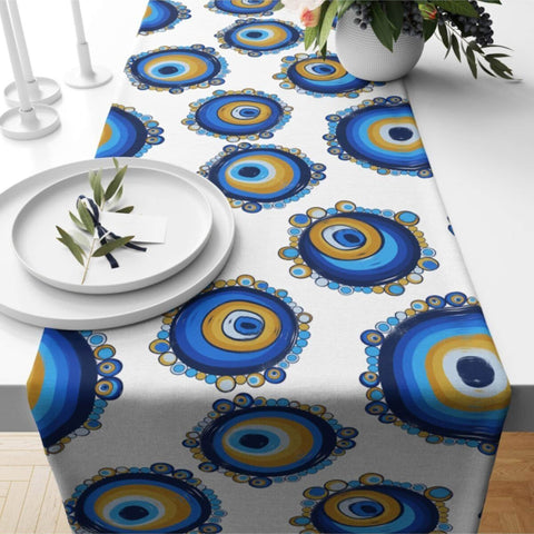Evil Eye Table Runner|Hamsa Tablecloth|Turkish Greek Evil Eye Tabletop|Nazar Home Decor|Good Luck Kitchen Decor|Housewarming Table Runner