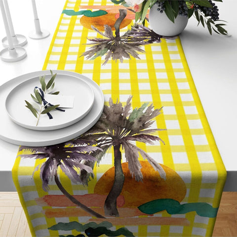 Floral Table Runner|Summer Tablecloth|Floral Table Decor|Housewarming Runner|Farmhouse Colorful Swan Print Tabletop|Palm Tree Tablecloth