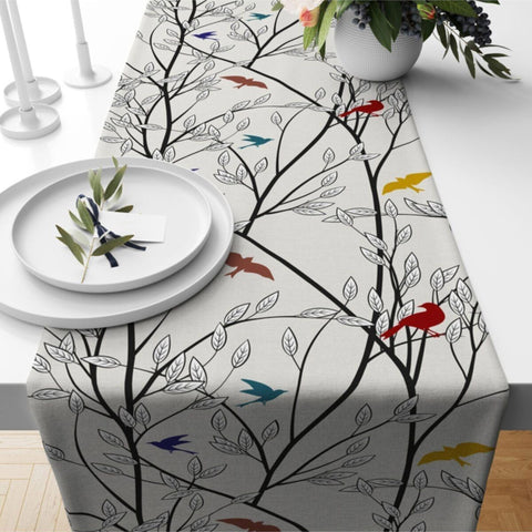Floral Bird Table Runner|Summer Tablecloth|Floral Table Decor|Housewarming Runner|Farmhouse Bird and Butterfly Tabletop|Stylish Tablecloth