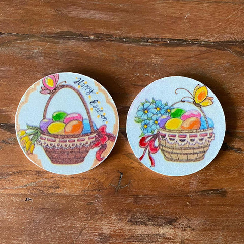 Easter Coaster Set|Set of 6 Wooden Hand Painted Happy Easter Coaster|Egg and Butterfly Mug Coaster|Handmade Gifts|Wooden Drink Coaster Set