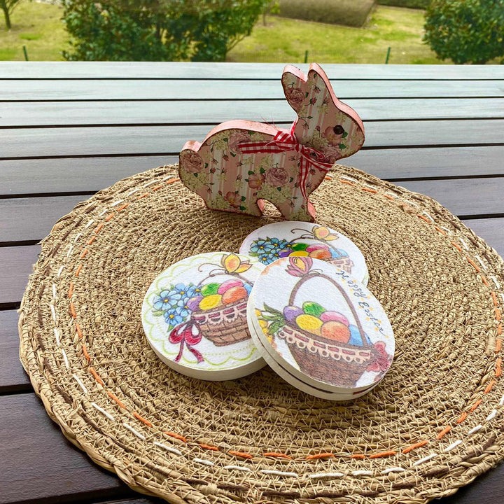 Easter Coaster Set|Set of 6 Wooden Hand Painted Happy Easter Coaster|Egg and Butterfly Mug Coaster|Handmade Gifts|Wooden Drink Coaster Set