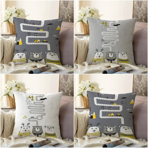 Kids Pillow Cover|Cute Bears Cushion Case|Educational Game Path Kids Room Pillow|Boho Bedding Decor|Decorative Pillowtop|Kid Cushion Case