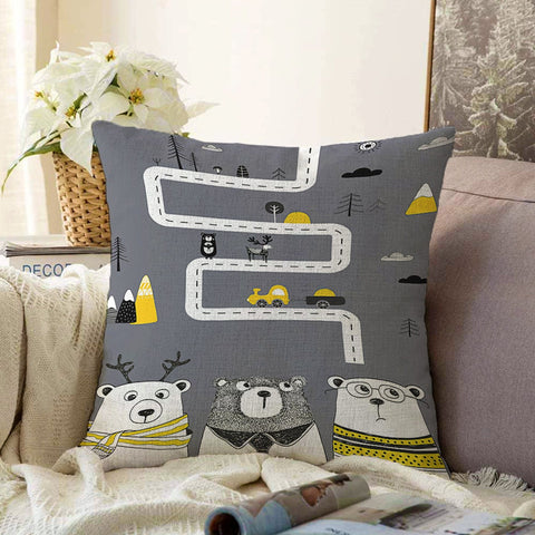 Kids Pillow Cover|Cute Bears Cushion Case|Educational Game Path Kids Room Pillow|Boho Bedding Decor|Decorative Pillowtop|Kid Cushion Case