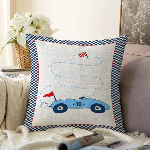 Kids Pillow Cover|Racing Car Cushion Case|Educational Game Path Kids Room Pillow|Boho Bedding Decor|Decorative Pillowtop|Kid Cushion Cover