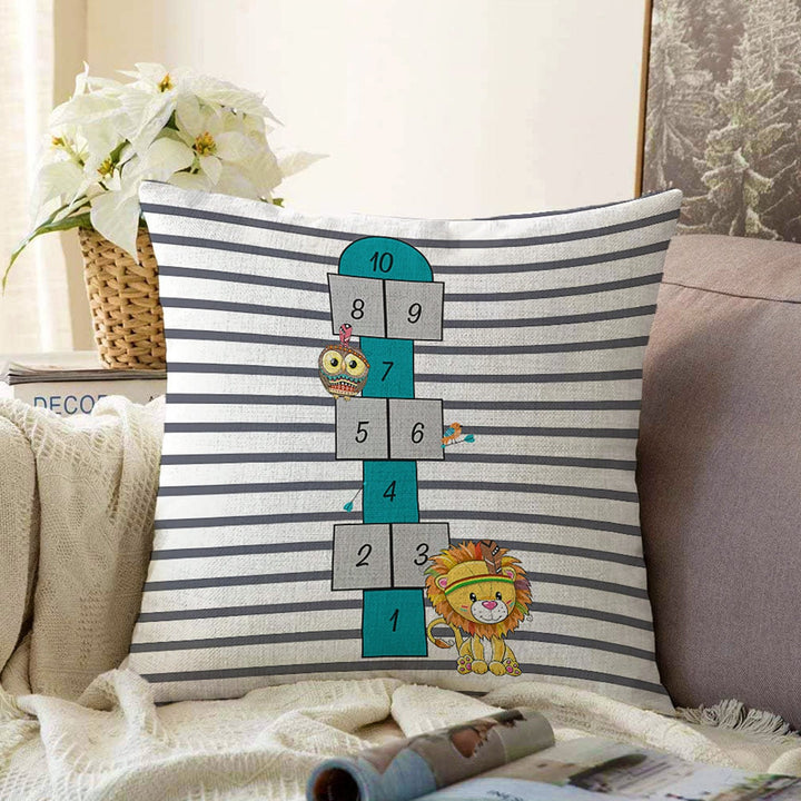 Kids Pillow Cover|Hopscotch Pillowcase|Animal Kid Room Pillow|Boho Bedding Decor|Colorful Pillowtop|Kid Cushion Case|Sofa Throw Pillowcase