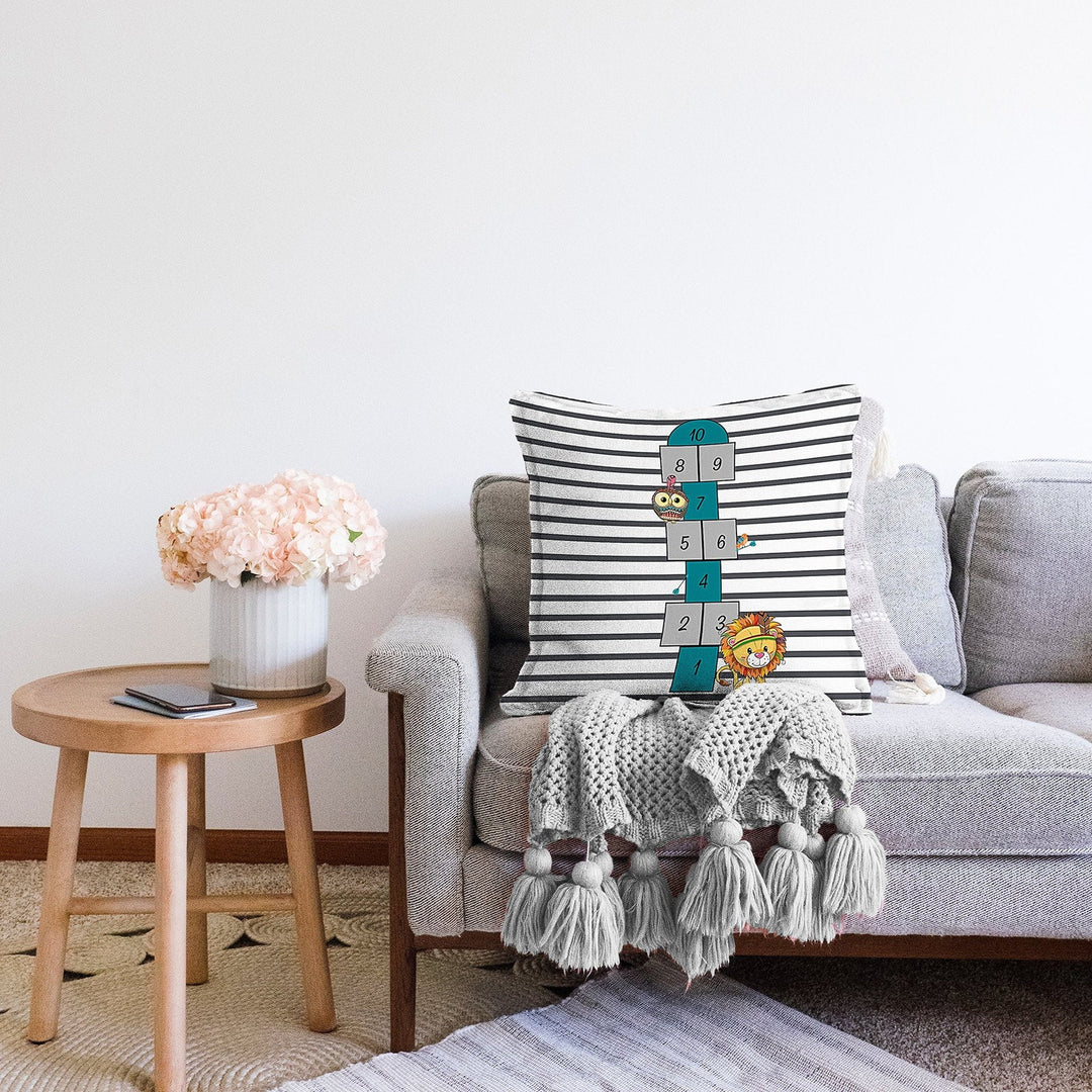Kids Pillow Cover|Hopscotch Pillowcase|Animal Kid Room Pillow|Boho Bedding Decor|Colorful Pillowtop|Kid Cushion Case|Sofa Throw Pillowcase