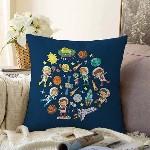 Kids Pillow Cover|Space Print Cushion Case|Kids Room Pillowcase|Boho Bedding Decor|Astronaut Pillowtop|Kid Cushion Case|Porch Throw Pillow