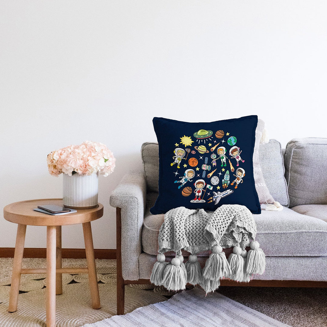 Kids Pillow Cover|Space Print Cushion Case|Kids Room Pillowcase|Boho Bedding Decor|Astronaut Pillowtop|Kid Cushion Case|Porch Throw Pillow