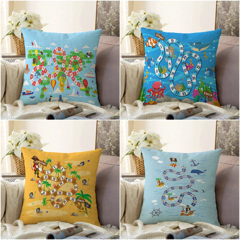 Pirate Pillow Cover|Game Path Cushion|Kids Room Pillowcase|Boho Bedding Decor|Nautical Pillowtop|Kid Cushion Case|Fish Throw Pillow Cover