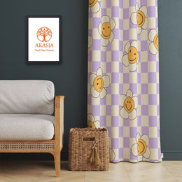 Plaid Daisy Curtain|Daisy Print Curtain|Geometric Curtain|Floral Home Decor|Checkered Living Room Curtain|Thermal Insulated Window Treatment
