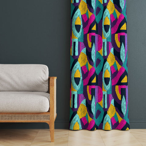 Abstract Curtain|Thermal Insulated Retro Panel Window Curtain|Decorative Authentic Living Room Curtain|Housewarming Bohemian Home Decor