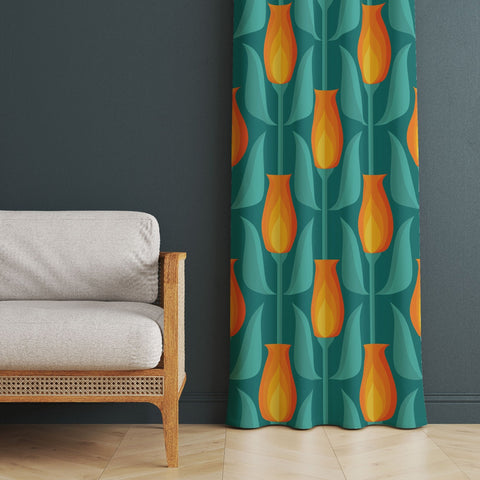 Abstract Curtain|Thermal Insulated Boho Panel Window Curtain|Decorative Tulip Print Living Room Curtain|Housewarming Bohemian Window Decor