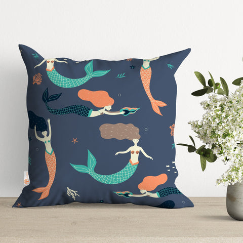 Nautical Pillow Cover|Diver Cushion Case|Mermaid and Whale Pillowtop|Beach House Decor|Seagull Pillowcase|Outdoor Cushion|Throw Pillowtop