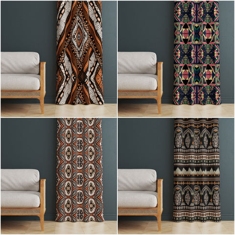 Ethnic Geometric Curtain|Thermal Insulated Boho Panel Window Curtain|Rug Design Stylish Living Room Curtain|Abstract Authentic Window Decor