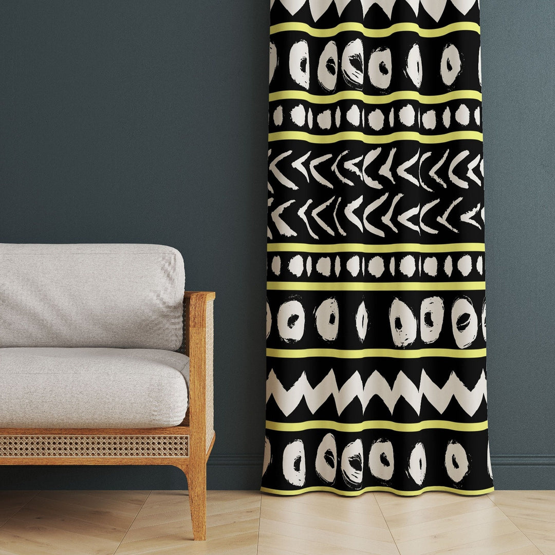 Tribal Boho Curtain|Thermal Insulated Ethnic Panel Window Curtain|Rug Design Living Room Curtain|Abstract Geometric Authentic Window Decor