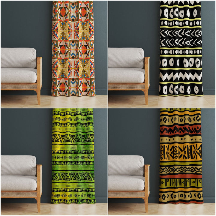 Tribal Boho Curtain|Thermal Insulated Ethnic Panel Window Curtain|Rug Design Living Room Curtain|Abstract Geometric Authentic Window Decor
