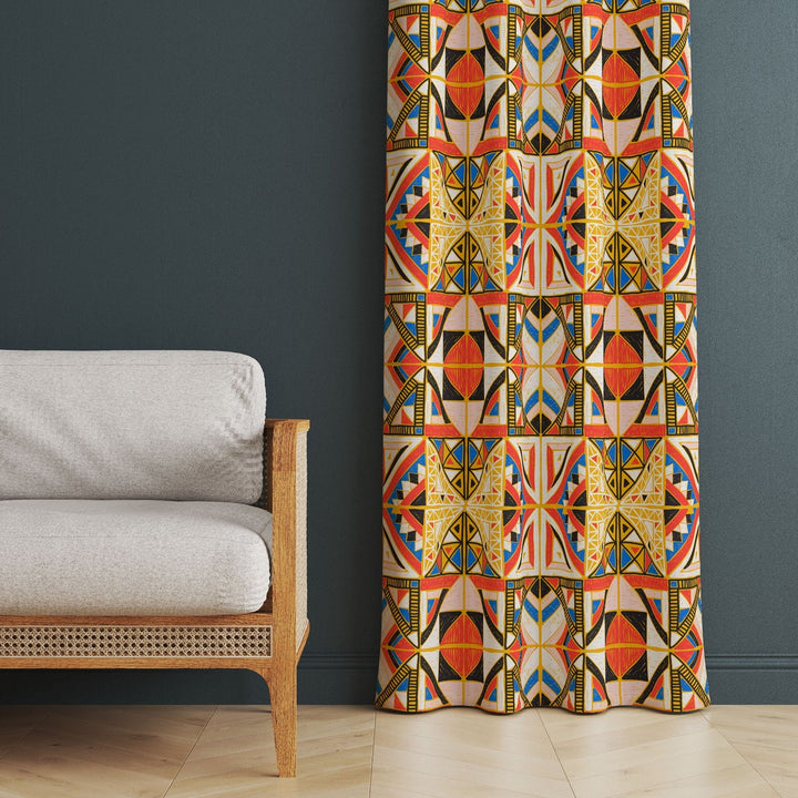 Tribal Boho Curtain|Thermal Insulated Ethnic Panel Window Curtain|Rug Design Living Room Curtain|Abstract Geometric Authentic Window Decor