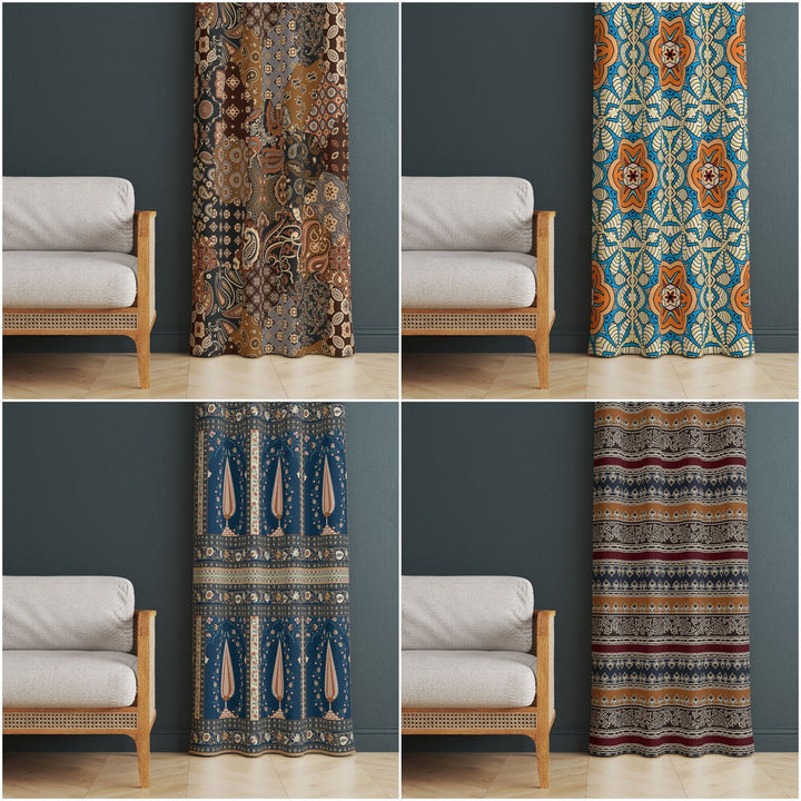 Ethnic Geometric Curtain|Thermal Insulated Tribal Panel Window Curtain|Rug Design Living Room Curtain|Abstract Authentic Print Window Decor