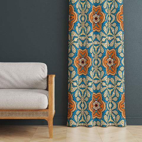 Ethnic Geometric Curtain|Thermal Insulated Tribal Panel Window Curtain|Rug Design Living Room Curtain|Abstract Authentic Print Window Decor