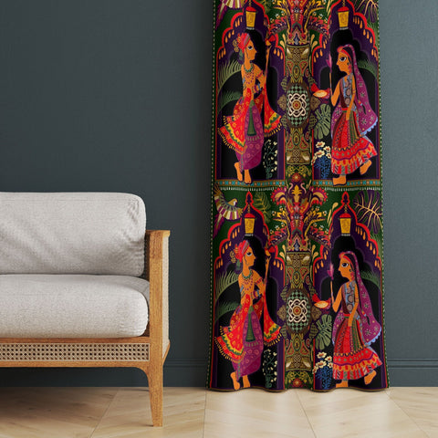 Tribal Print Curtain|Thermal Insulated Face Print Panel Window Curtain|Ethnic Design Living Room Curtain|Abstract Authentic Window Decor