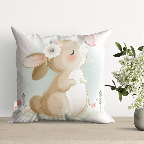 Bunny Pillow Cover|Easter Cushion Case|Floral Bunny Pillowtop|Easter Pillowcase|Boho Bedding Decor|Spring Throw Pillowcase|Outdoor Cushion