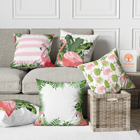 Flamingo Pillow Cover|Tropical Cushion Case|Decorative Pillowtop|Boho Bedding Decor|Animal Pillowcase|Outdoor Cushion Case|Sofa Throw Pillow