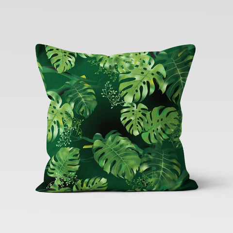 Tropical Plants Pillow Cover|Green Leaves Pillowtop|Floral Cushion Case|Decorative Throw Pillow Case|Green and White Decor|Summer Cushion