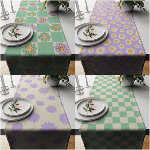 Daisy Table Runner|Floral Tablecloth|Checkered Daisy Tablecloth|Decorative Tabletop|Plaid Home Decor|Farmhouse Kitchen Decor Gift Idea