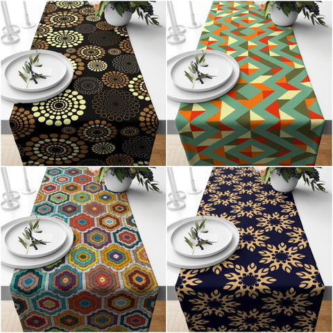 Abstract Table Runner|Geometric Tablecloth|Decorative Tabletop|Rustic Home Decor|Farmhouse Kitchen Decor Gift|Housewarming Table Runner