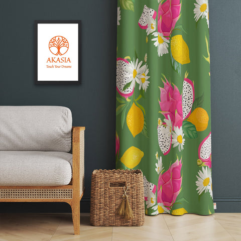 Fruit Print Curtain|Thermal Insulated Lemon Panel Window Curtain|Apple, Banana, Dragon Fruit Living Room Curtain|Housewarming Window Decor