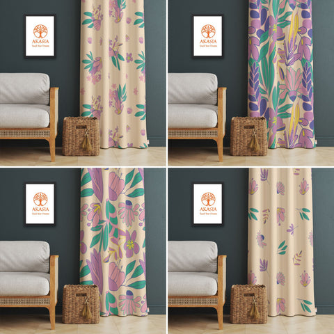 Abstract Floral Curtain|Thermal Insulated Boho Panel Window Curtain|Decorative Living Room Curtain|Housewarming Flower Print Window Decor