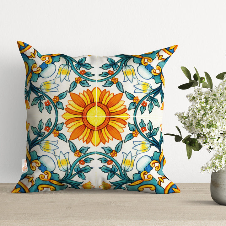 Tile Pattern Pillow Cover|Geometric Cushion|Decorative Pillowtop|Ethnic Home Decor|Cozy Pillowcase|Outdoor Cushion Case|Sofa Throw Pillow