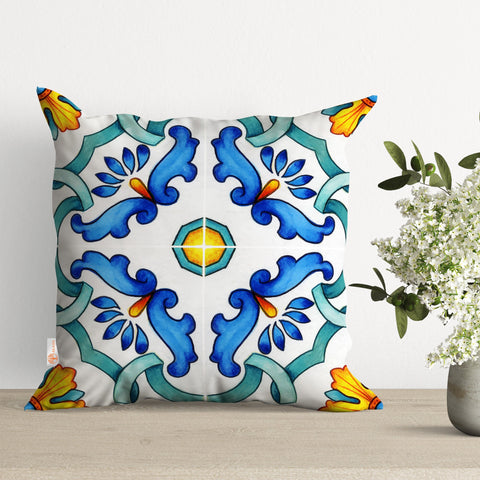 Tile Pattern Pillow Cover|Geometric Cushion|Decorative Pillowtop|Ethnic Home Decor|Cozy Pillowcase|Outdoor Cushion Case|Sofa Throw Pillow