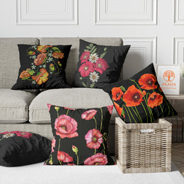 Poppy Pillow Cover|Summer Cushion Case|Sofa Throw Pillow|Farmhouse Floral Pillowtop|Boho Bedding Decor|Cozy Pillowcase|Outdoor Cushion Case