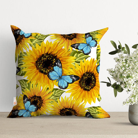 Sunflower Pillow Cover|Butterfly Cushion Case|Floral Pillowtop|Boho Bedding Decor|Cozy Pillowcase|Outdoor Cushion Case|Sofa Throw Pillow