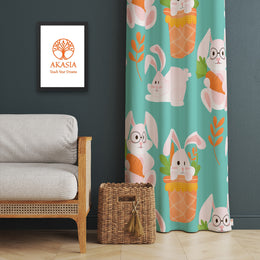 Bunny Print Curtain|Thermal Insulated Easter Panel Window Curtain|Decorative Spring Living Room Curtain|Housewarming Easter Window Decor