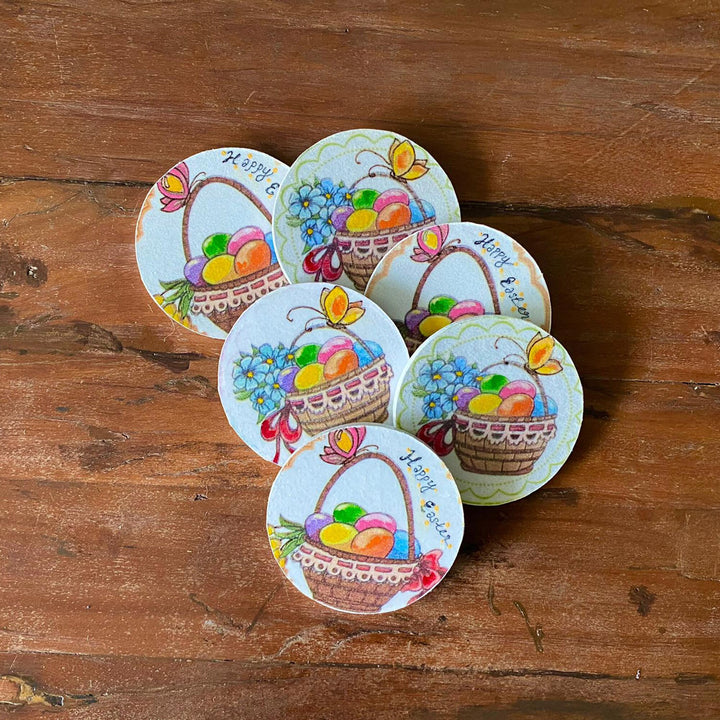 Easter Coaster Set|Set of 6 Wooden Hand Painted Happy Easter Coaster|Egg and Butterfly Mug Coaster|Handmade Gifts|Wooden Drink Coaster Set